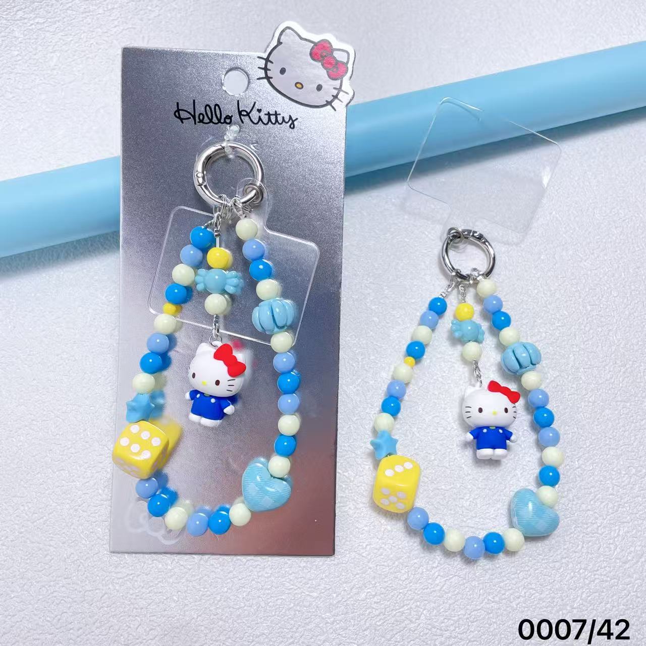 Officially Licensed Sanrio 3D Hello Kitty Colorful Blue Beaded Phone Chain Keychain Pendant 000