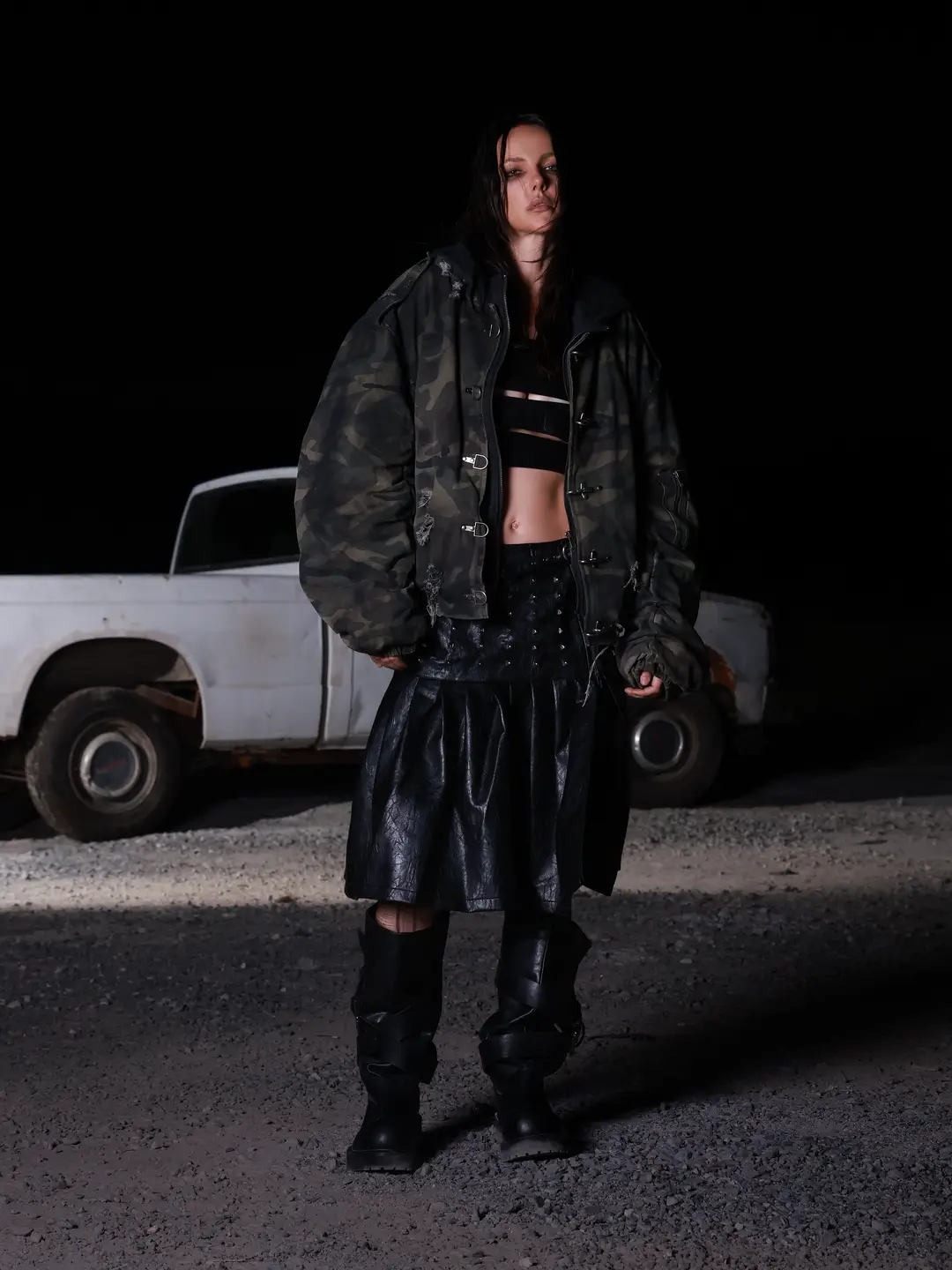 Gojoyjinni Washed Spray-Dyed Camouflage Distressed Hooded Faux Two-Piece Oversized Thick Cotton Bomber Jacket
