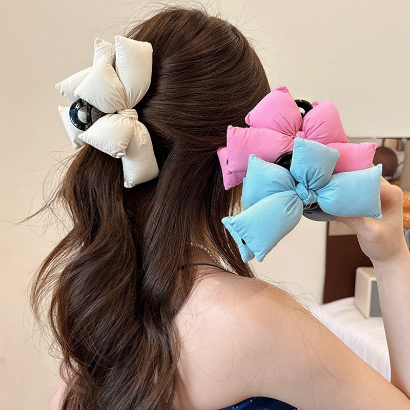 Korean Stereo Sponge Bow Clip for Women 2025 New High-End Shark Clip Hairpin Hairpin Back of the Head Headdress