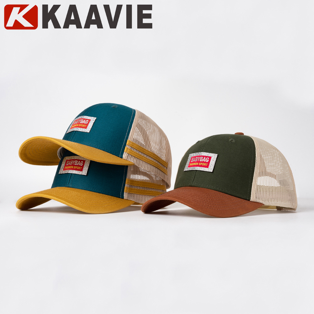 Kaiwei's New Cotton Baseball Cap Export Large Head Circumference Hat Leather Label Truck Driver Hat Outdoor Mesh Hat Customization