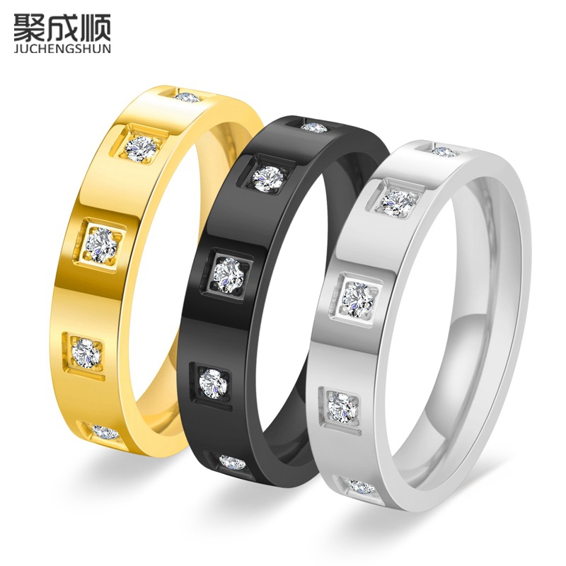 European and American New High-End Women's Narrow Version 18K Gold Carved Square Ring with Diamond Ring Small Fragrant Style Ring