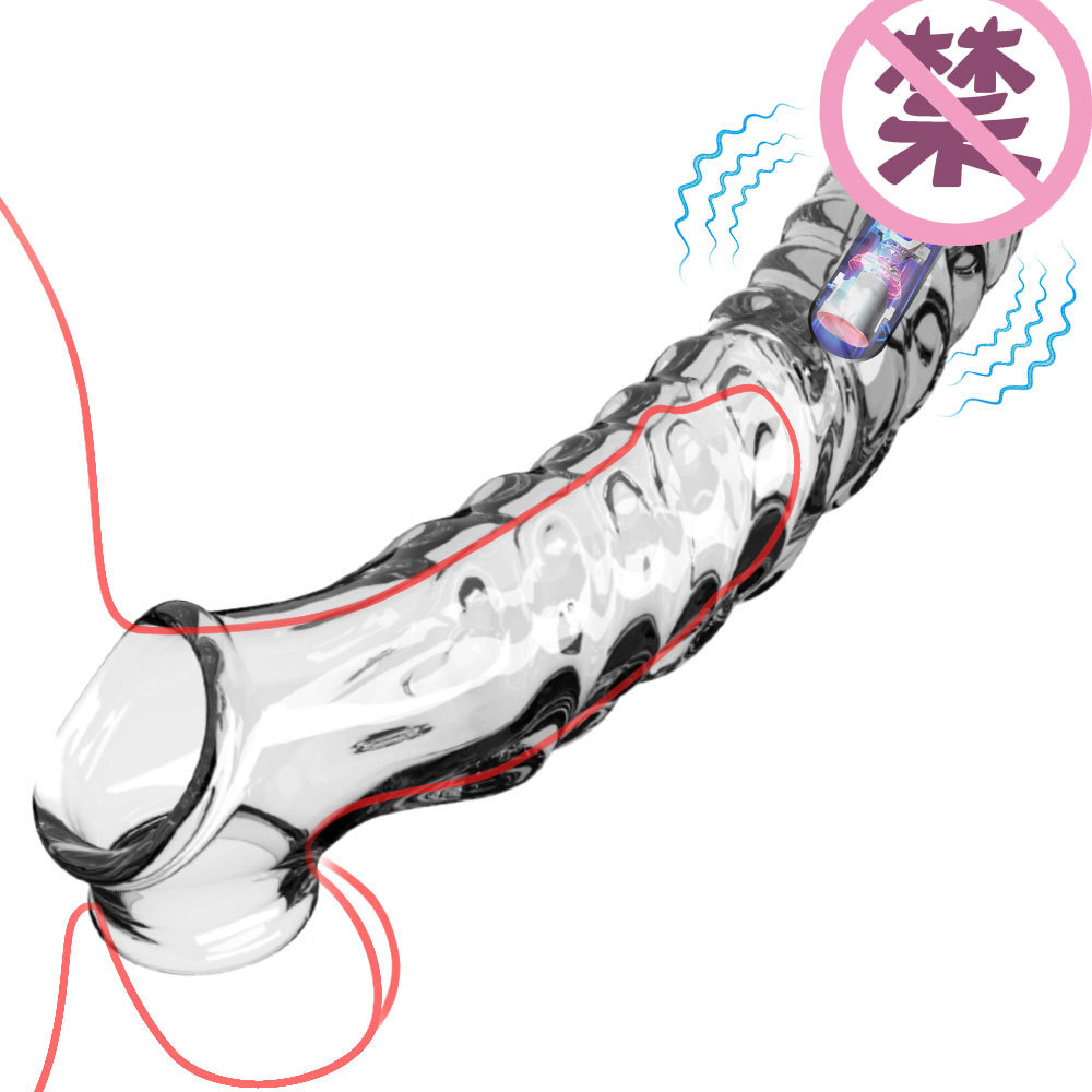 Men's Vibrating Penis Sleeve with Large Spikes, Extended and Thickened, Adult Novelty Sex Toy