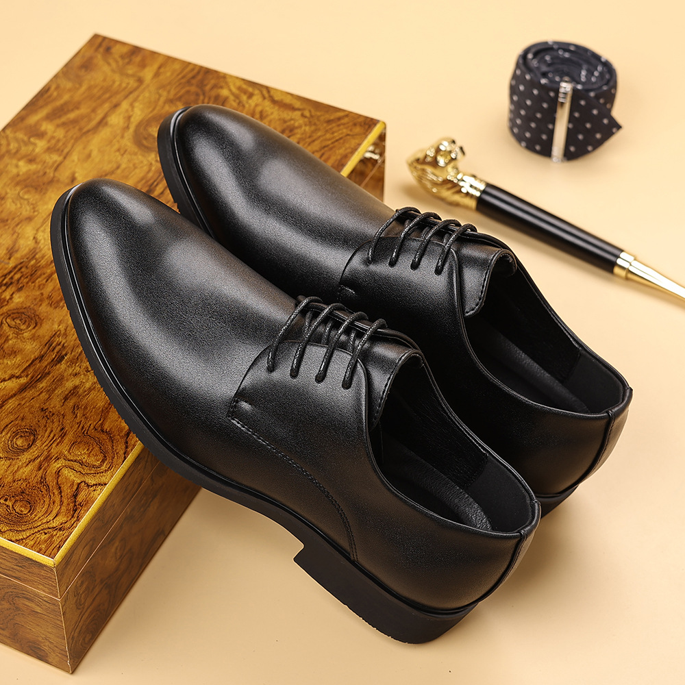 2025 Inner Heightening Soft Sole Trbottomyy Versatile Leather Shoes Men's Business Formal Youth British Four-Season Wear-Resistant Casual Men's Shoes