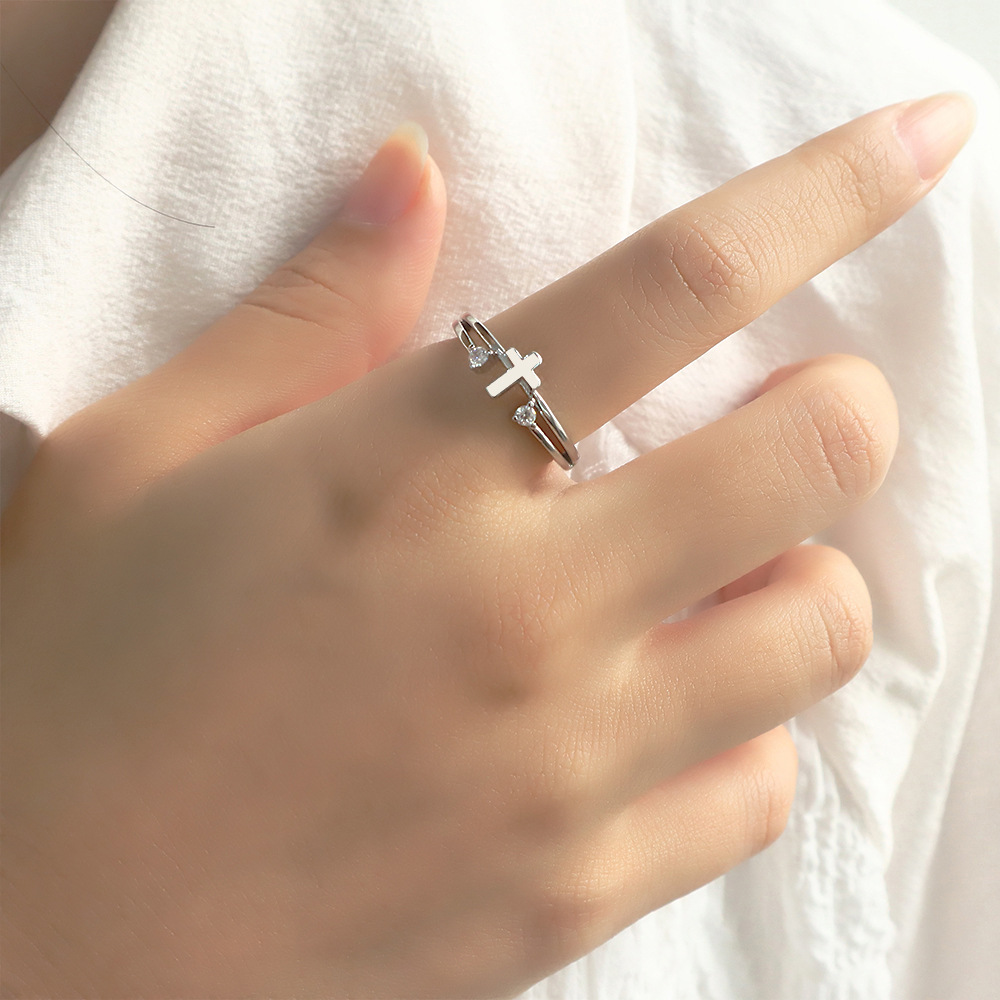 Double-layer Cross Flash Diamond Ring Cold Personality Fashion Light Luxury Geometric Zircon Ring Planet Orbit Finger Ring