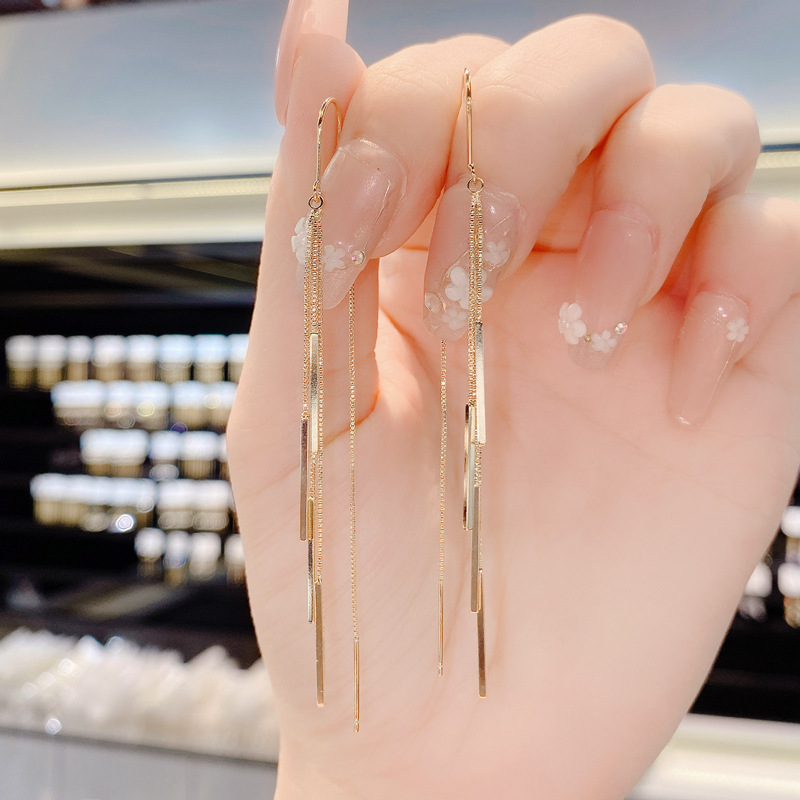 South Korea Dongdaemun Simple Fashion Long Tassel Ear Line Women's Temperament All-match Cold Wind Earrings Distinctive All-match Women