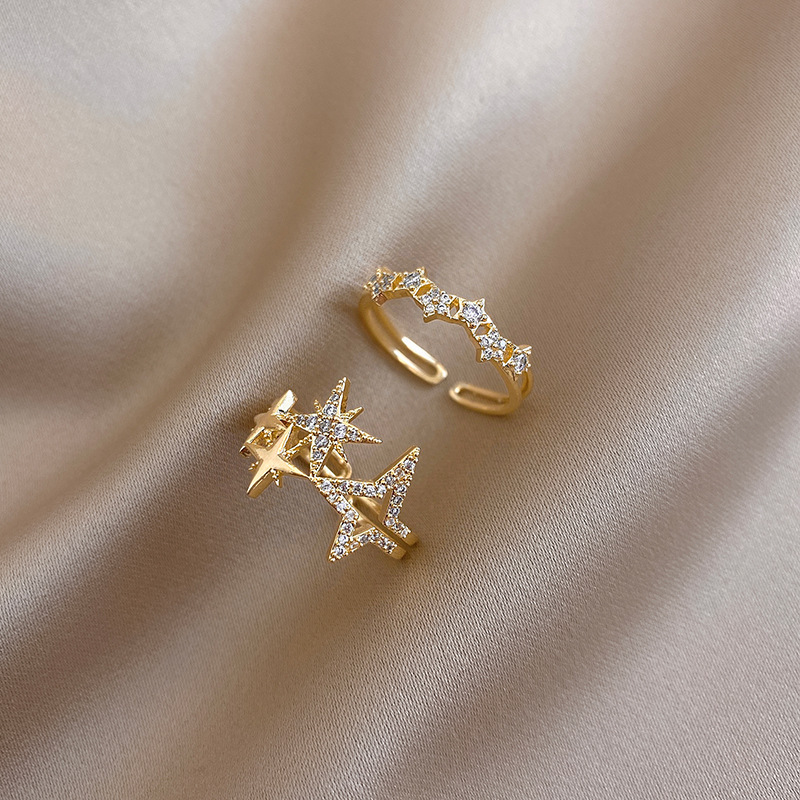 Copper Set Zircon Mang Star Five-pointed Star Ring Women's Open Ring ins Trendy Niche Internet Celebrity Elegant Distinctive Index Finger Ring