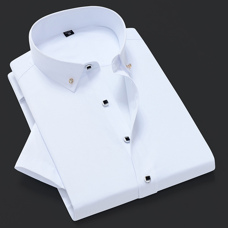 New Men's Short-sleeved Shirt Buckle Collar Business Solid Color Shirt Korean Style Slim-fit Professional Casual Suit Base Shirt
