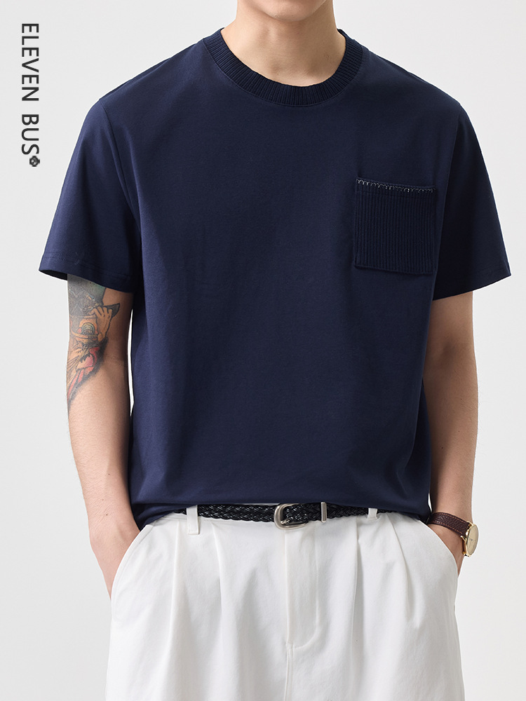 American-Style Heavyweight Cotton T-Shirt for Men, Round Neck, Loose Fit, Versatile, Blue Base Shirt, 2026 New Short-Sleeve Men's Model