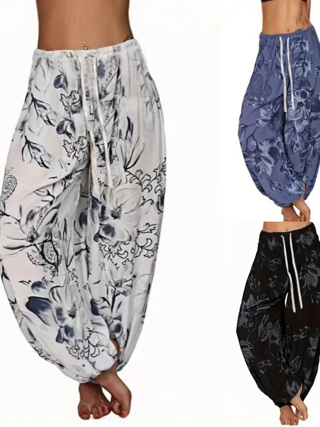 2024 New European and American Women's Pants Amazon Printed Independent Station Loose Casual Wide Leg Women's Pants Harlan Pants Women's Clothing
