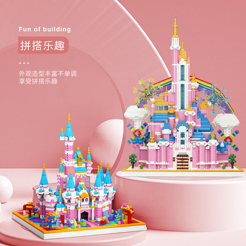 Magic Building Blocks Wholesale Dish Pink Castle MY92031 Compatible with Lego DIY Street View Difficult Assembled Gifts