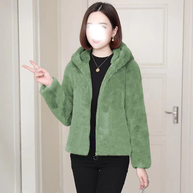 Double-sided fleece hooded polar fleece sweater cardigan for women new autumn and winter loose Western style faux lamb plush coat for women