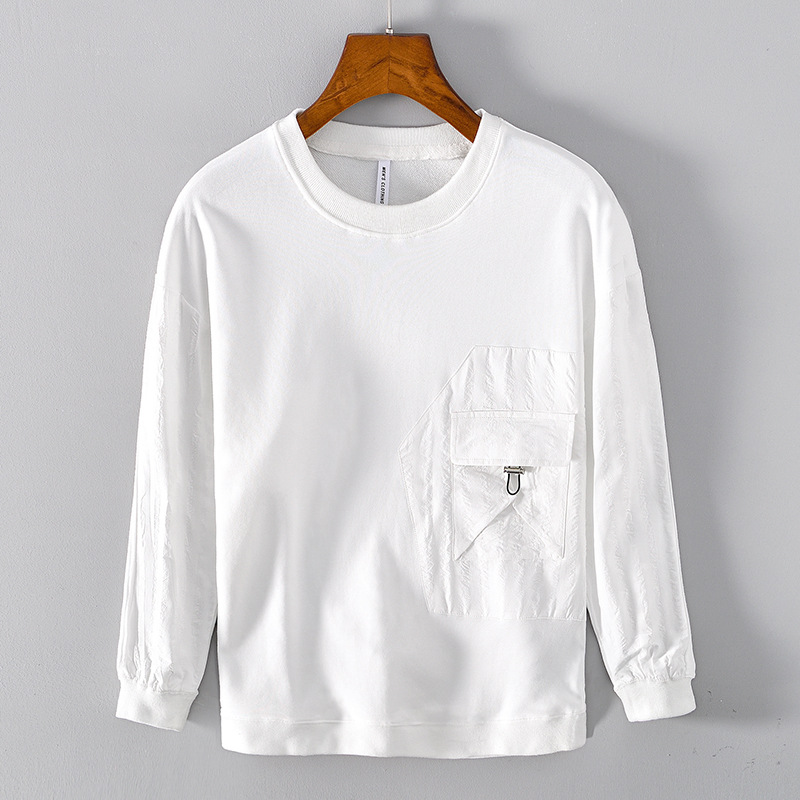 L890 Fashion Brand Autumn New Simple Stitching Striped Sweat Men's Loose Casual Pullover Long Sleeve T-shirt Men's Top