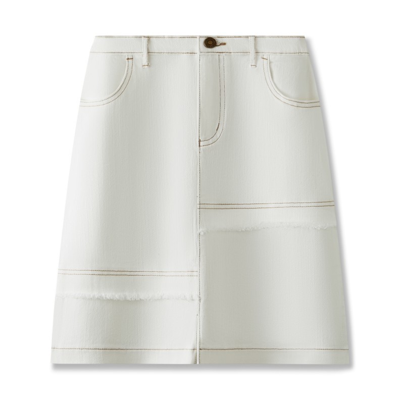 creamy-white Denim Skirt Women's High Waist Slimming A- Length Skirt Hip Women's Elastic Casual Skirt 365