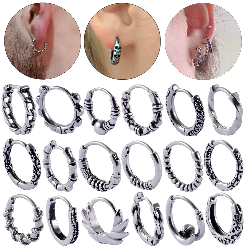 Cross-border stainless steel oil ear bone ring personality leaves twist ear buckle Wings earrings punk retro earrings