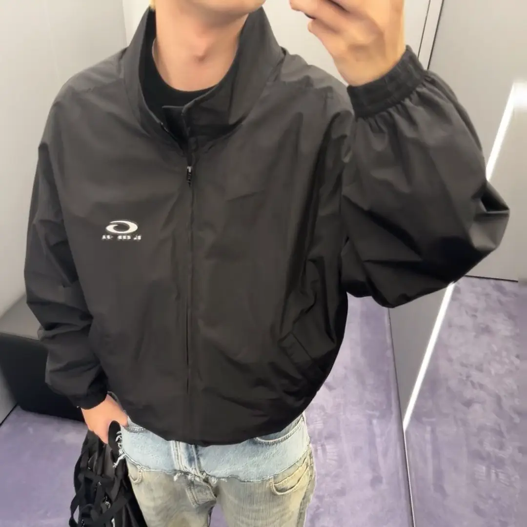 Correct Version of Paris B's Classic Letter Logo Embroidered Nylon High-Neck Sports Jacket Jacket