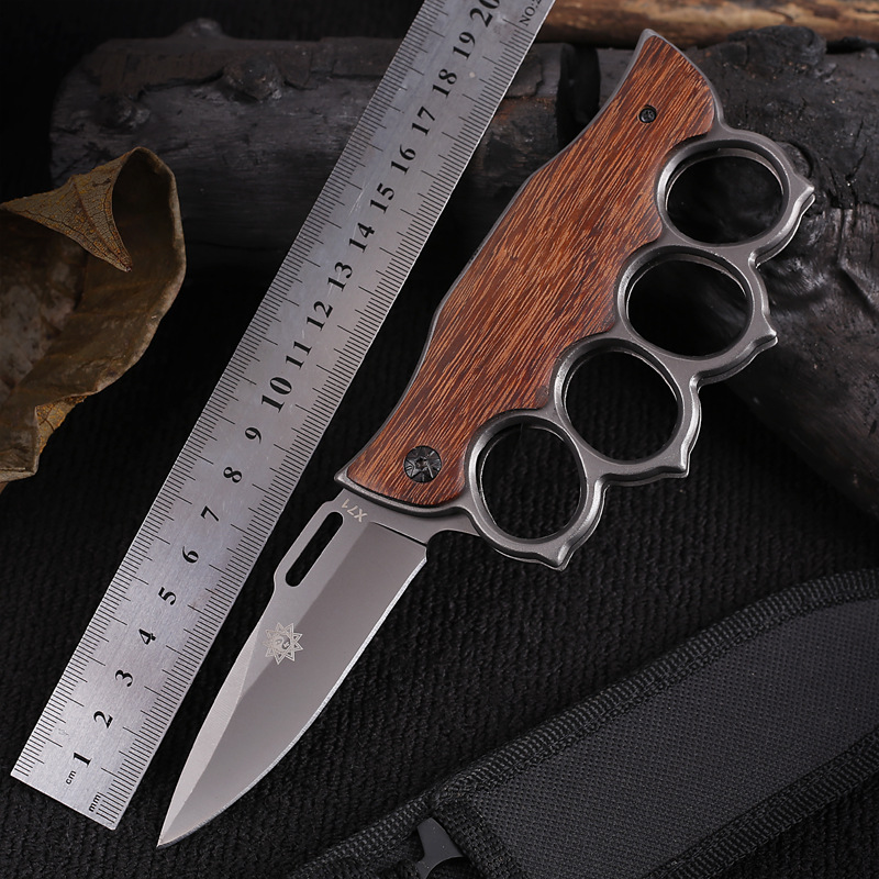 Wooden Handle Gloves Foldableing Knife, Outdoor Foldableing Knife, Stainless Steel Portable Knife, Outdoor Portable Knife, Multi-Functional Self-Defense Foto QC de TAOBAO na Qualit.ly