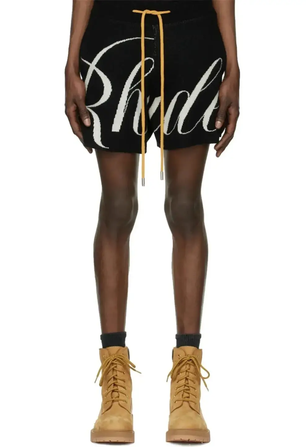 Rhude Letter Logo Jacquard Drawstring Knit High Street Shorts Unisex Loose Casual Knee-Length Shorts