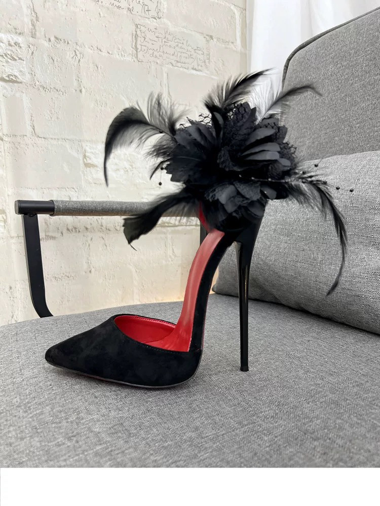 European and American Fashion 16cm Ultra-High Heel Pointed Toe Floral Sexy Hollow Sandals Nightclub Shallow High-Heeled Shoes
