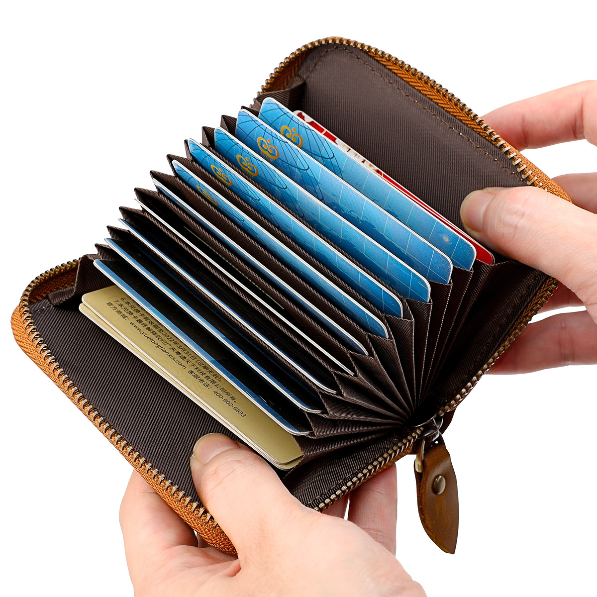 Anti-theft Brush RFID Card Holder Anti-degaussing Zipper Card Holder Multi-card Holder Men's and Women's Wallet Retro Crazy Horse Leather Coin Purse