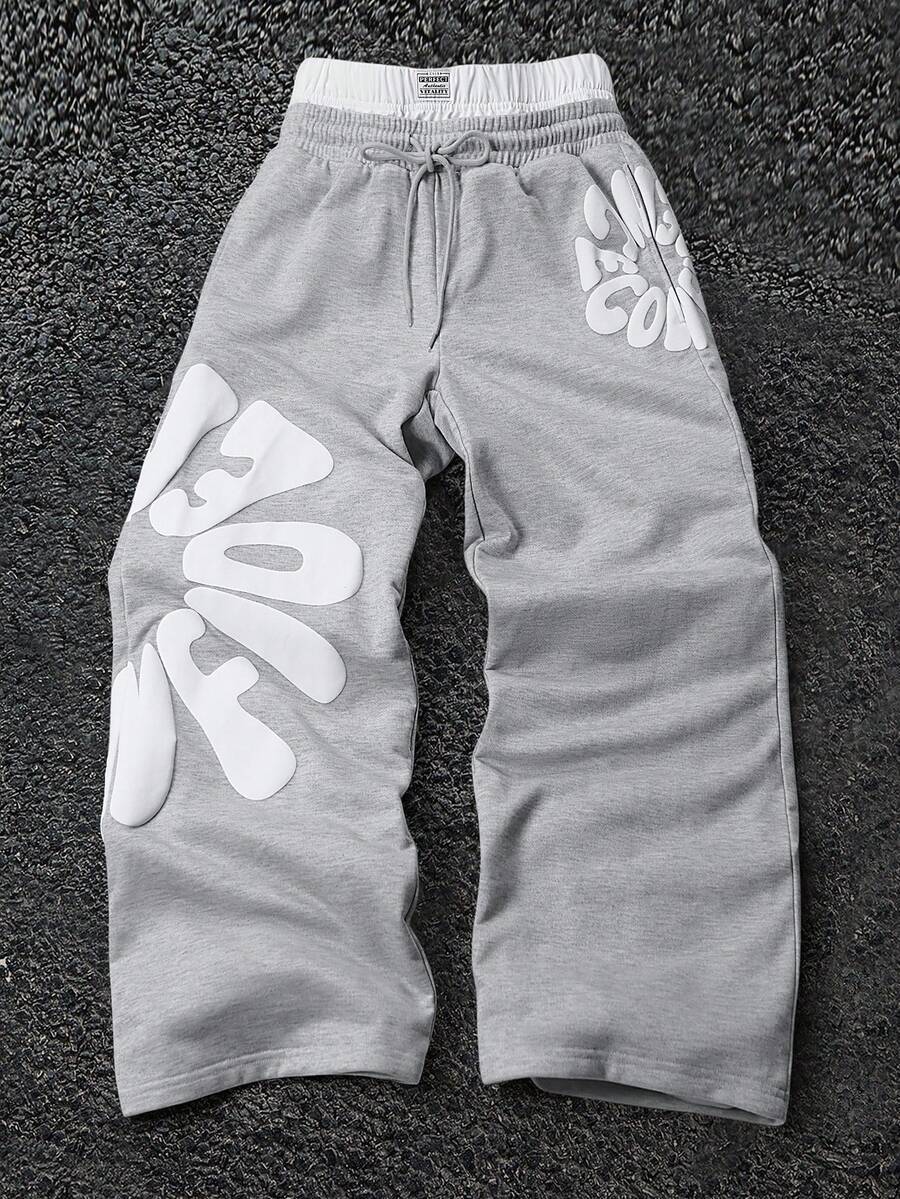 2026 Cross-Border Street Style Y2K Hip-Hop Rock Letter Foam Print Casual Pants Unisex Loose Straight-Leg Sports Pants QC 写真 1688 Qualit.ly