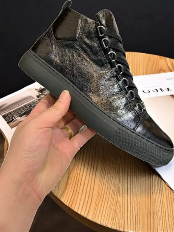 Paris tide shoes classic men's shoes high top pleated leather board shoes ins black cowhide white shoes fashion sports men's shoes