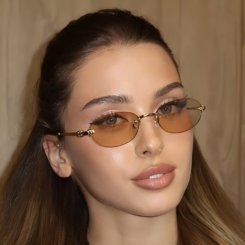 Summer New Rimless Oval Personalized Sunglasses Cross-Border Ins Popular Sunscreen Sunglasses High-End Sunglasses