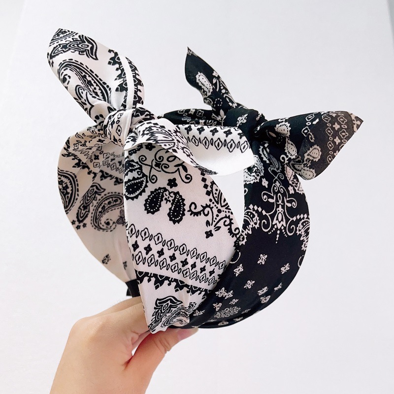 Vintage Cashew Flower Rabbit Ear Wide-brimmed Hairband Spring and Summer Internet Popular Women Wash Face Pressure Hairpin Headband Hairpin Headwear