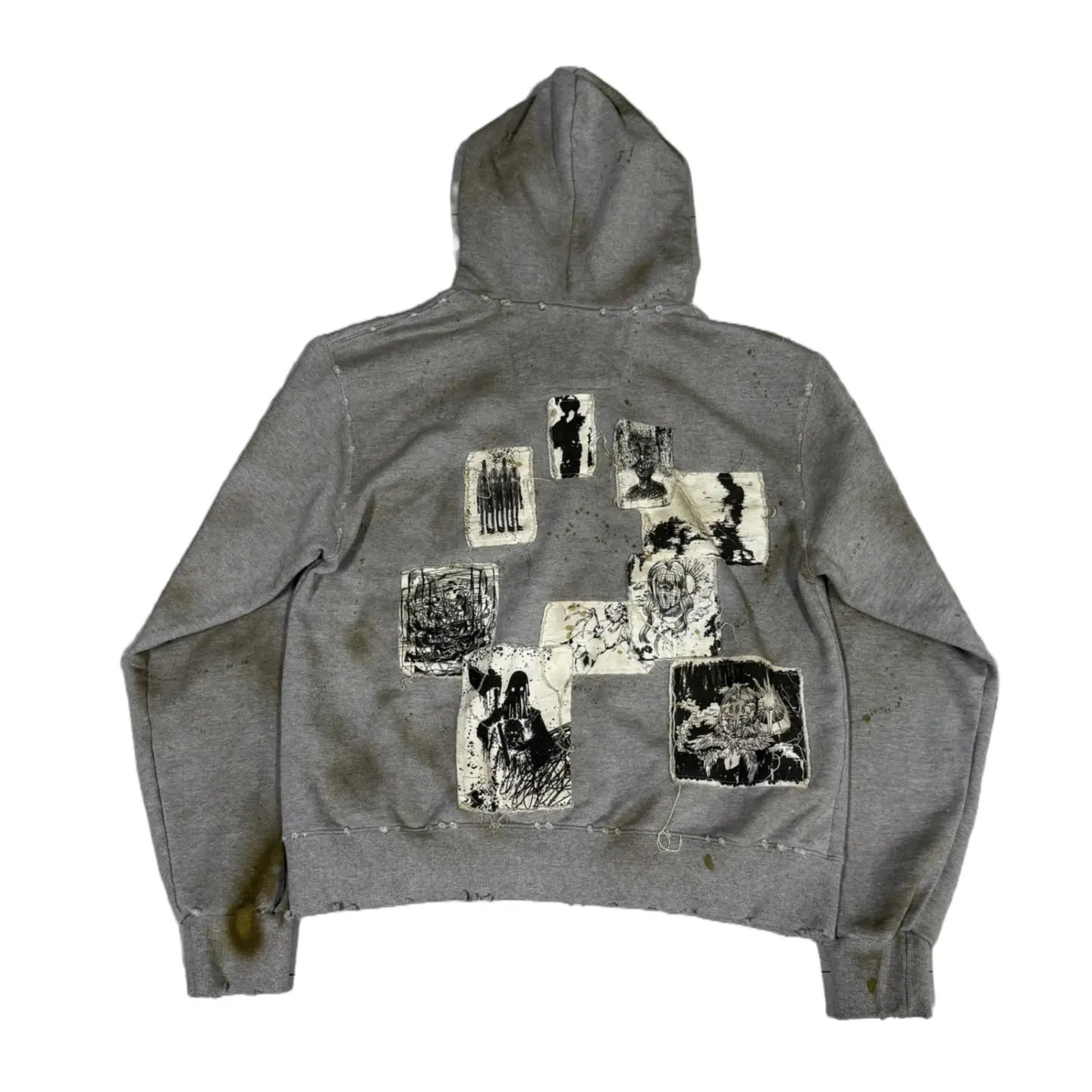 - Undermycar 24Fw Aged Patch Patchwork Distressed Mud-Dyed Zipper Sweatshirt Jacket