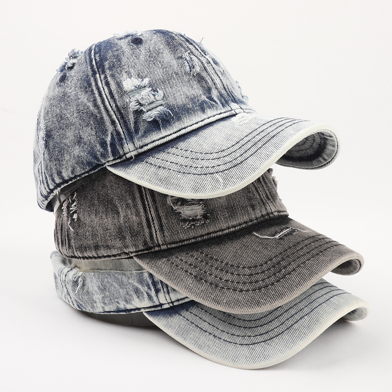 Retro Washed Denim Baseball Cap Cross-Border European and American Fashionable Men's Soft Top Old Hole Curved Brim Sunshade Peaked Cap