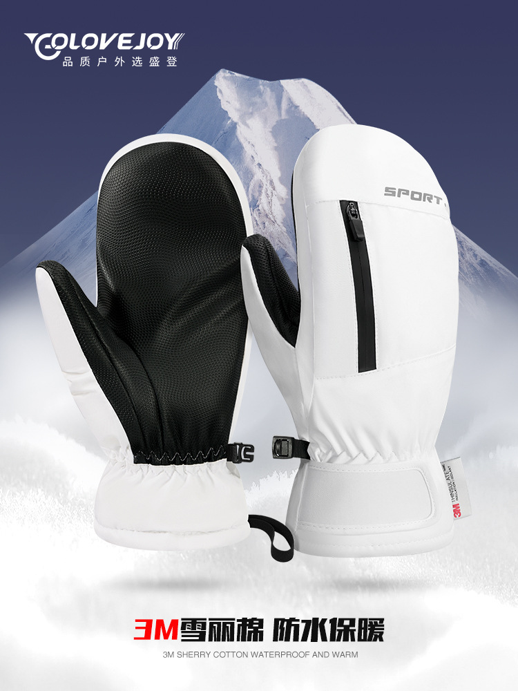 Professional ski gloves veneer wear-resistant waterproof warm windproof cold thickened men's and women's built-in five-finger hand stuffy