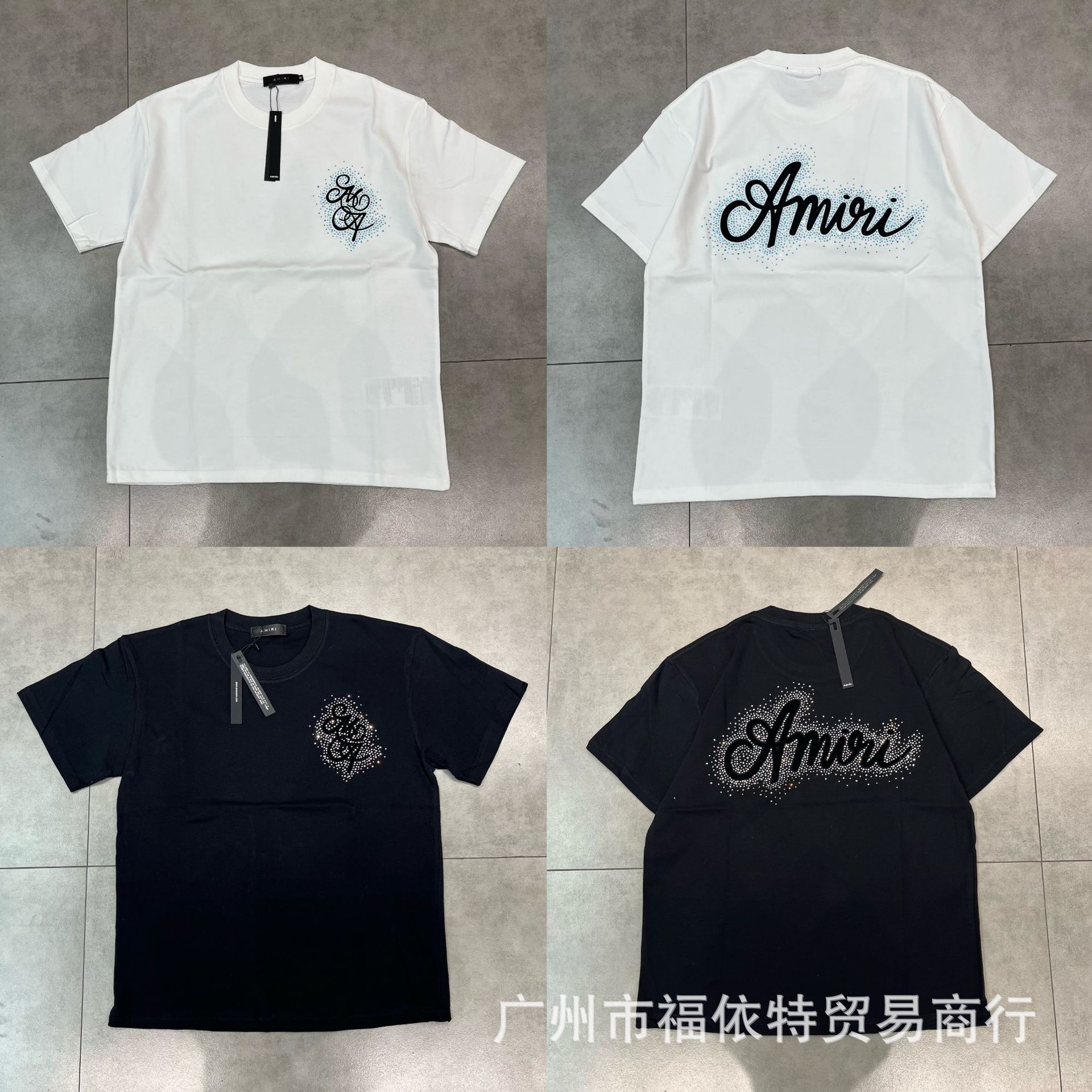 2024 Summer Amri New European and American Fashion Cross-Border Export Hot Diamond Youth Popular Round Neck Short-Sleeved T-Shirt Tops