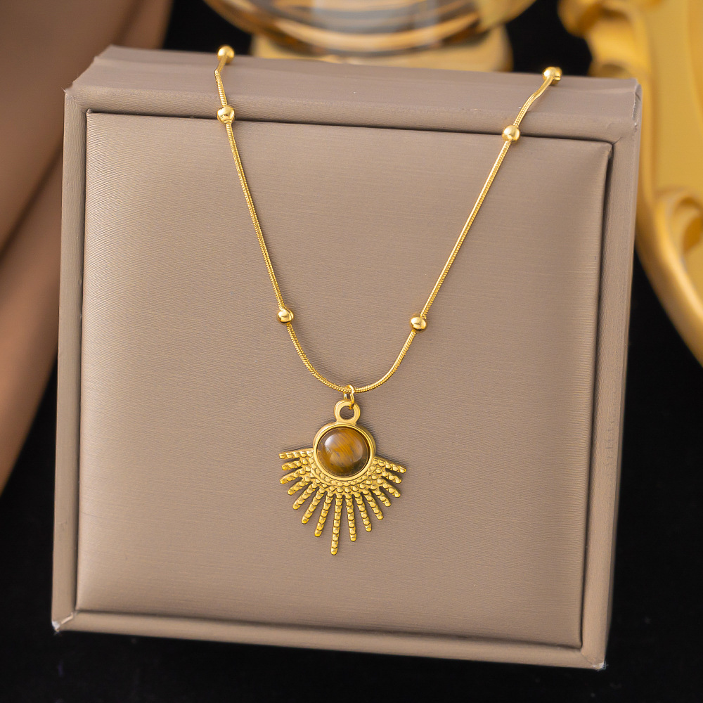 Maillard Tiger Eye Titanium Steel Necklace Women's Autumn and Winter 2024 New Explosive Light Luxury Niche Woolen Chain Accessories Pendant