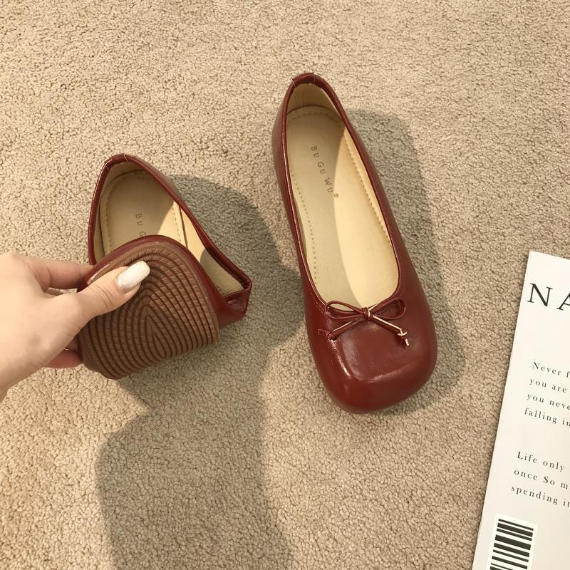 Retro Artistic Round-Toe Gentle Style Granny Shoes 2026 Spring Soft Sole Fairy Flat Bowknot Maternity Flats for Women