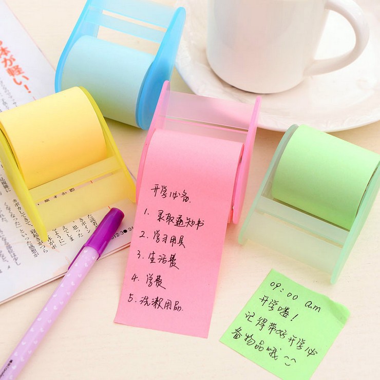 Color tape holder set student Note roll solid color note paper easy to tear writing tape holder free paste