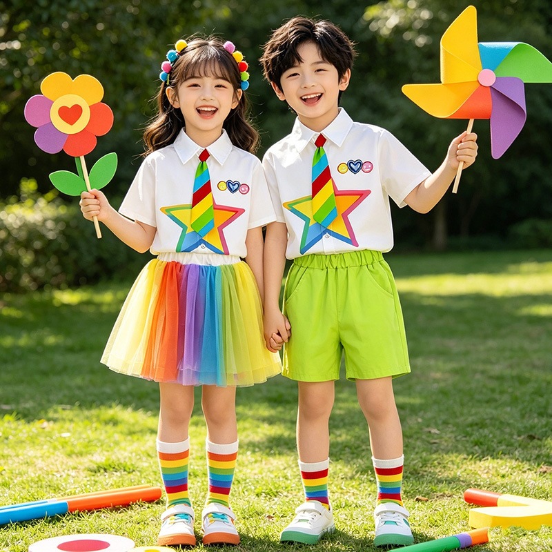 Summer School Uniforms for Primary School Students, Graduation Photos, Class Uniforms, Short-Sleeved Suits, Children's College Summer Sports Meeting Uniforms, Kindergarten Uniforms