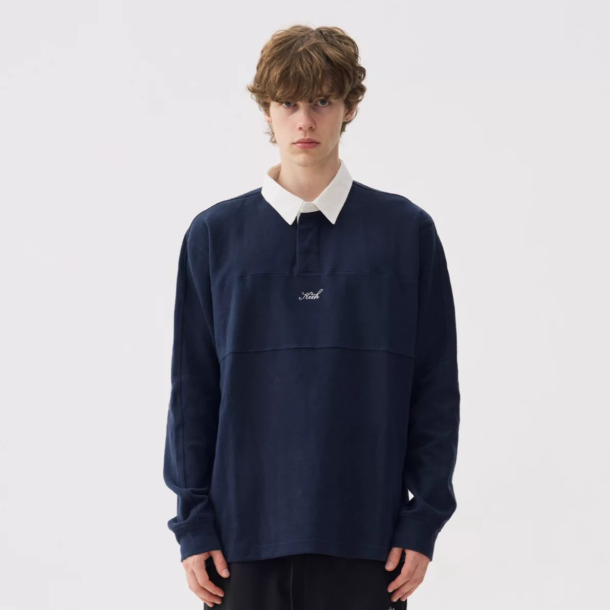 Kith Preppy Style Embroidered Patchwork Long-Sleeve Polo Shirt for Men, Collared, Stylish, Business Casual, Base Layer T-Shirt Top