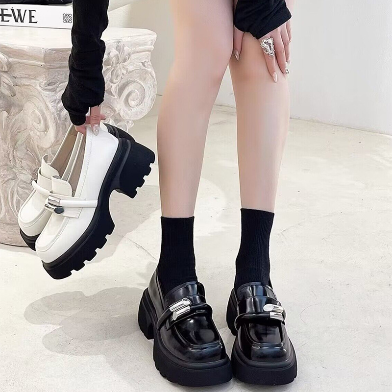 French-Style Loafers for Women, Thick-Soled, Early Spring New Model, Platform Height-Increasing, British-Style Leather Shoes, Round-Toe Genuine Leather Single Shoes