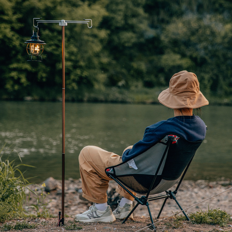 Outdoor Folding Lamp Stand Aluminum Alloy Camping Bracket Bold Lamp Pole Double Hook Storage Double Hook Hanger Camp Lighting
