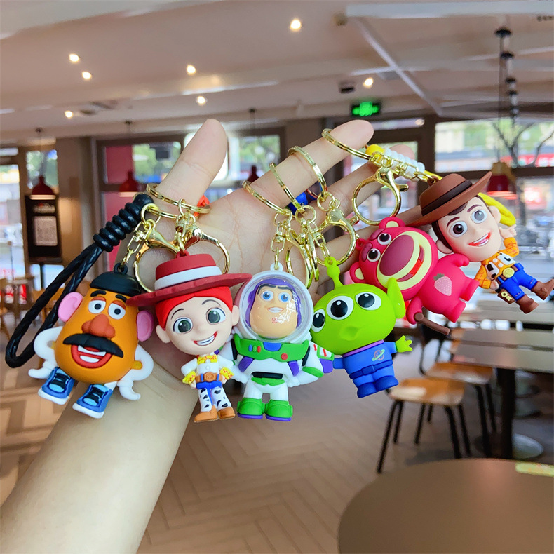 New Toy Story Buzz Lightyear Strawberry Bear Three-Eye Bag Accessories Cartoon Car Pendant Keychain
