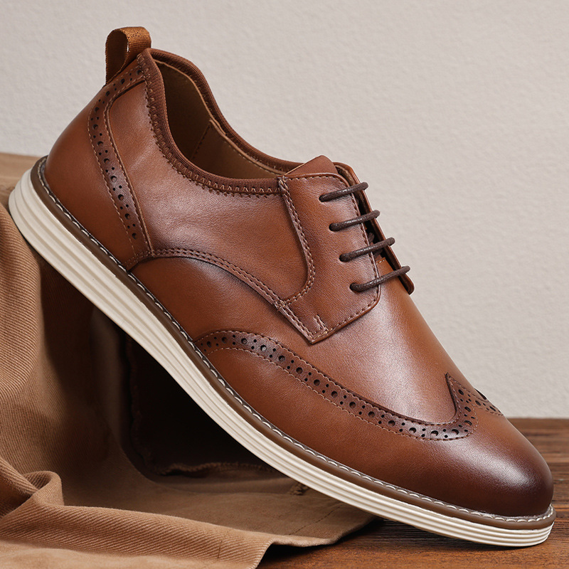 7218 Men's Shoes Summer Breathable 2025 New Men's Casual Shoes Slip-On Business Formal Brogue Leather Shoes for Men