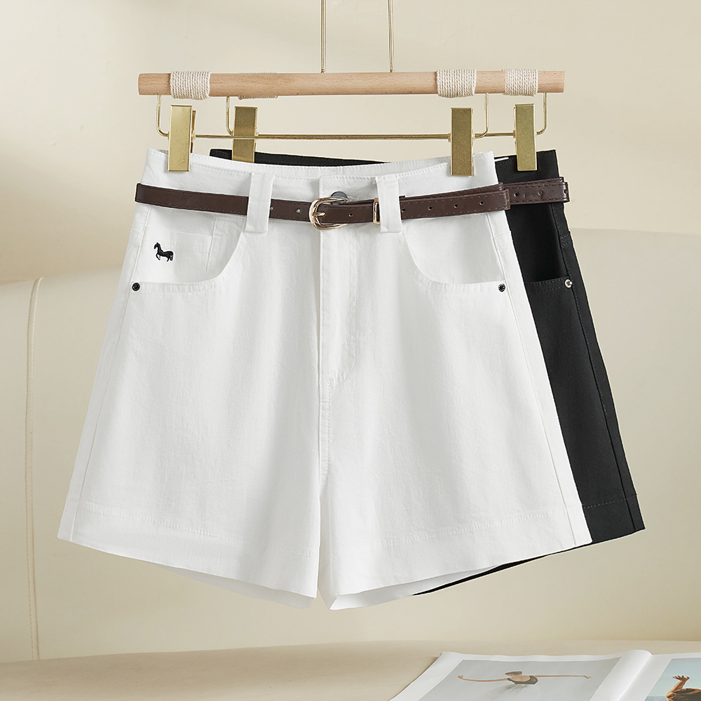 Korean-Style High-Waisted Embroidered Denim Shorts for Women, 2026 Summer New Vintage Commuter Wide-Leg Loose Slimming Casual Pants
