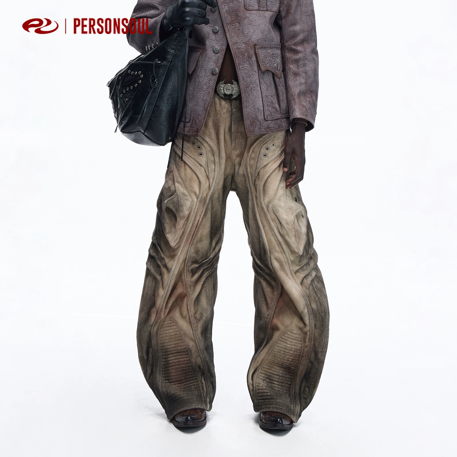 PERSONSOUL * Velvet Stain Fading Three Dimensional Structure Jeans Villus Stain Jeans