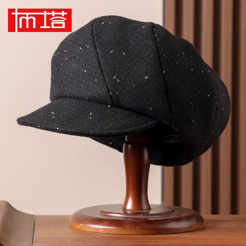 Buta Autumn and Winter Wool Hat Women's Beret Hat Retro Face-Showing Small Elegant Newsboy Hat Fashionable and Versatile 0756