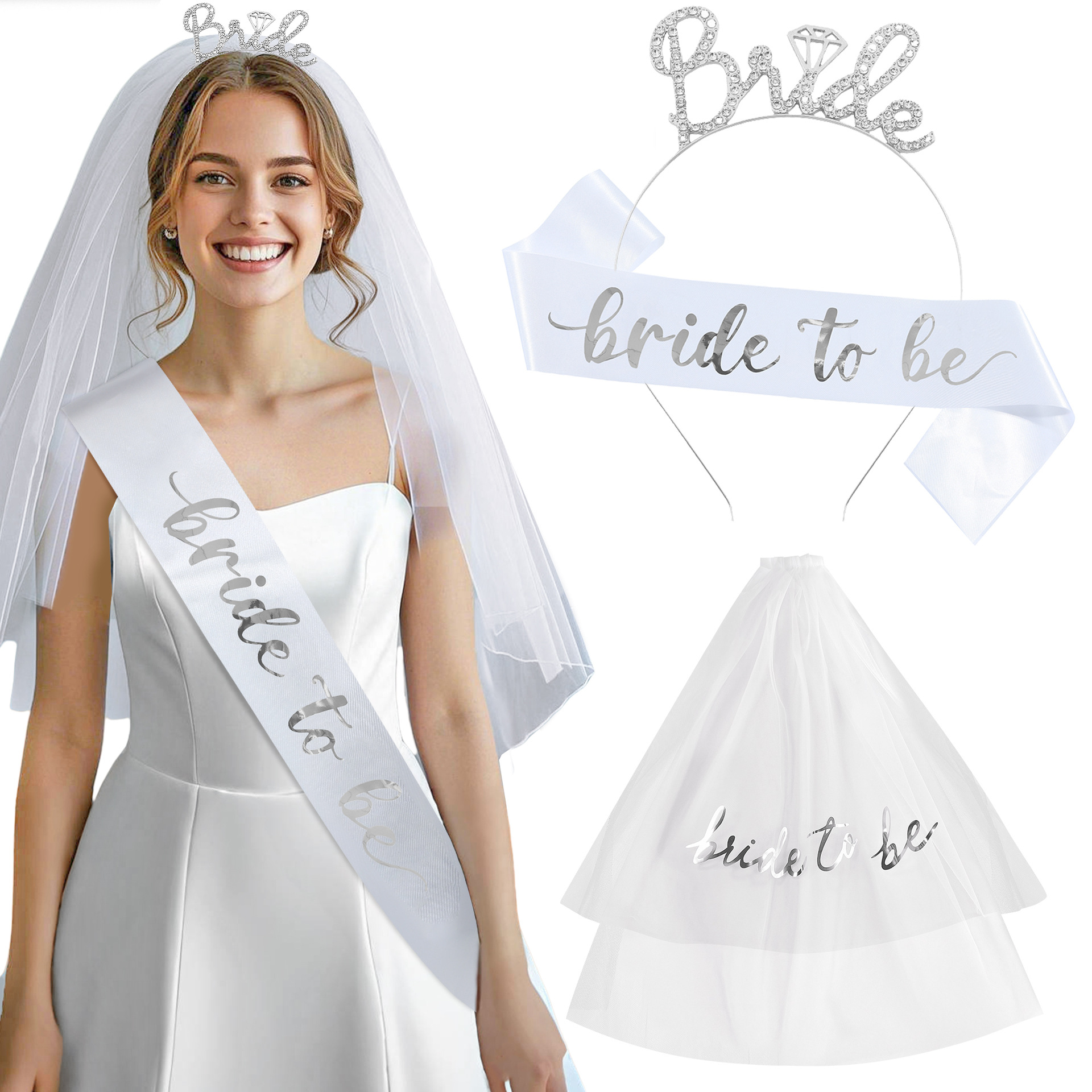 New bachelor party bridal veil headband suit bride to be wedding essential ball shoulder strap crown