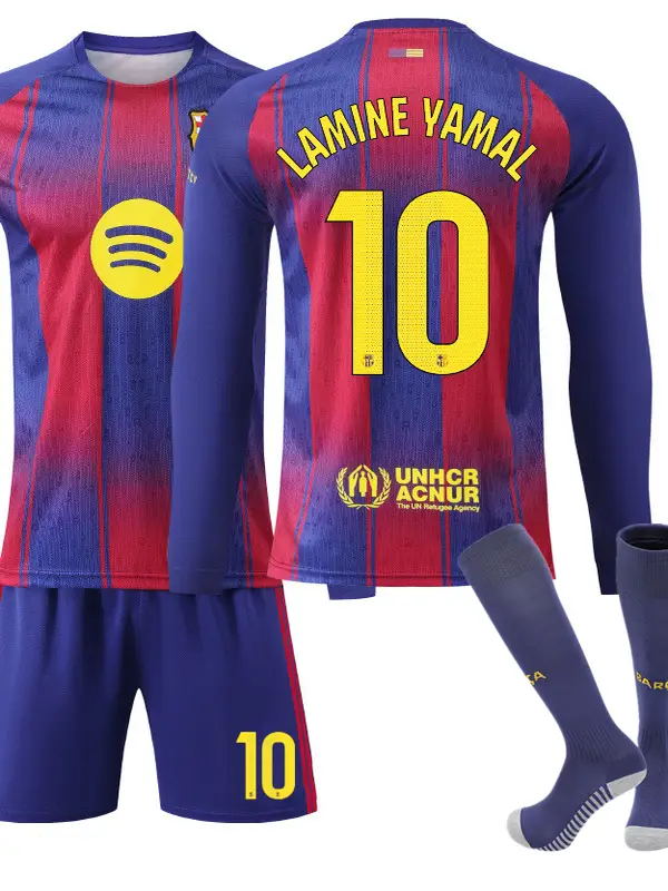 2526 Barcelona Home Long-Sleeve Jersey 10 Yarmar 9 Lewandowski 8 Pedri 14 Rashford Long-Sleeve Football Shirt
