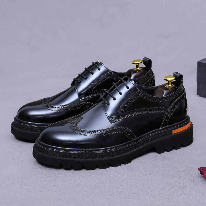 European-Style Top-Layer Cowhide Glossy Formal Leather Shoes for Men, Business Casual Derby Leather Shoes, Cowhide Thick-Soled Casual Leather Shoes for Men