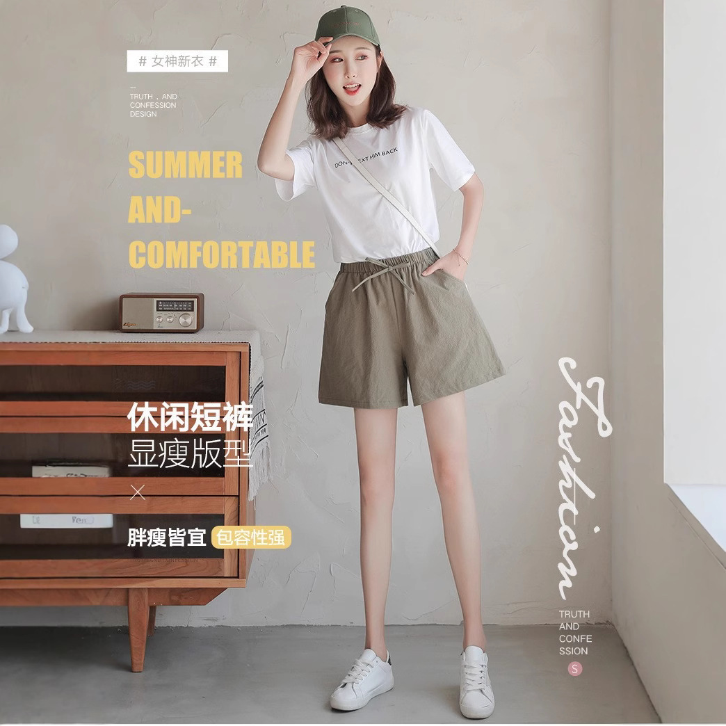 Cotton and Linen Shorts Women's Summer A- shape Wide-leg Pants for plus size Sports Triple Pants Cross-border High Waist Loose Casual Pants