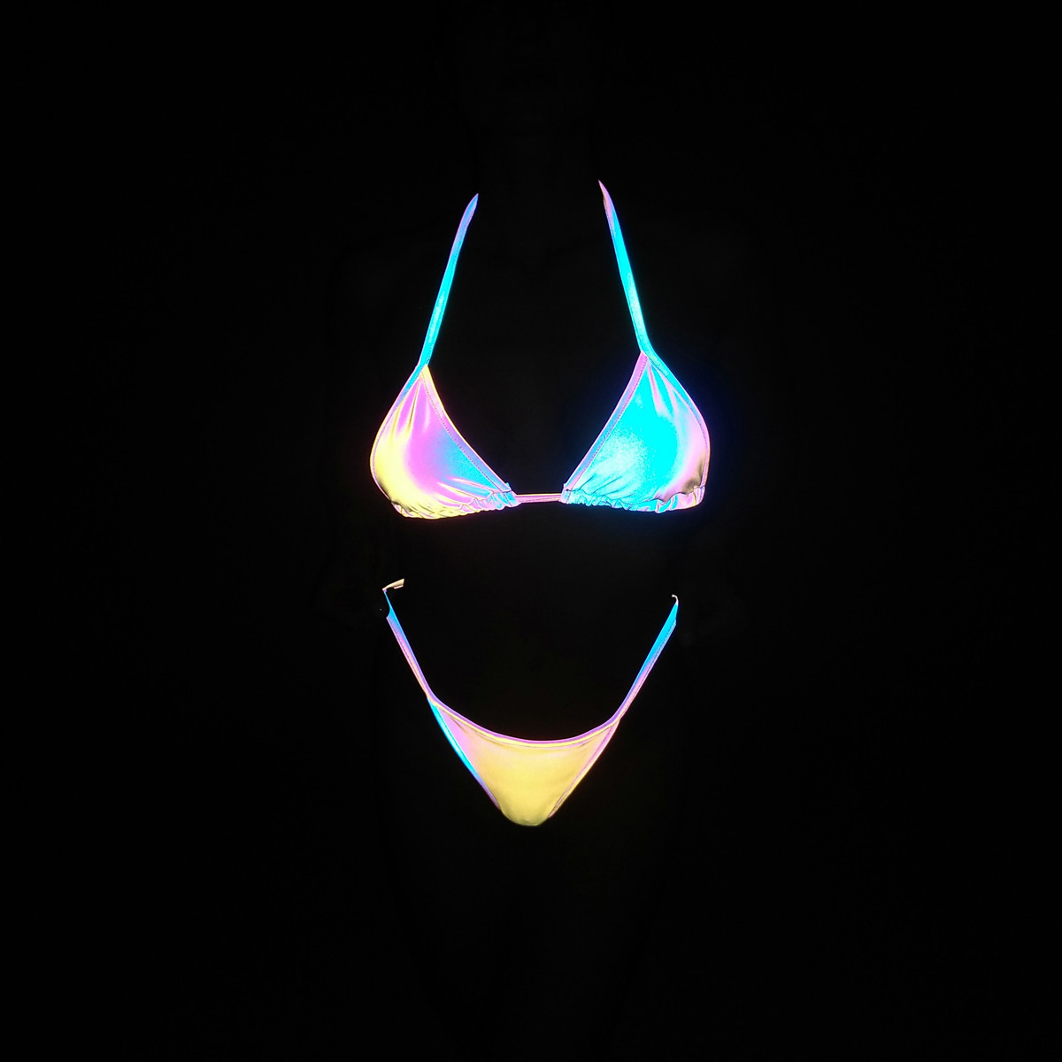 2025 European and American Cross-Border Export Colorful Reflective Bikini Ins Sexy Strappy Split Swimsuit Laser Bikini