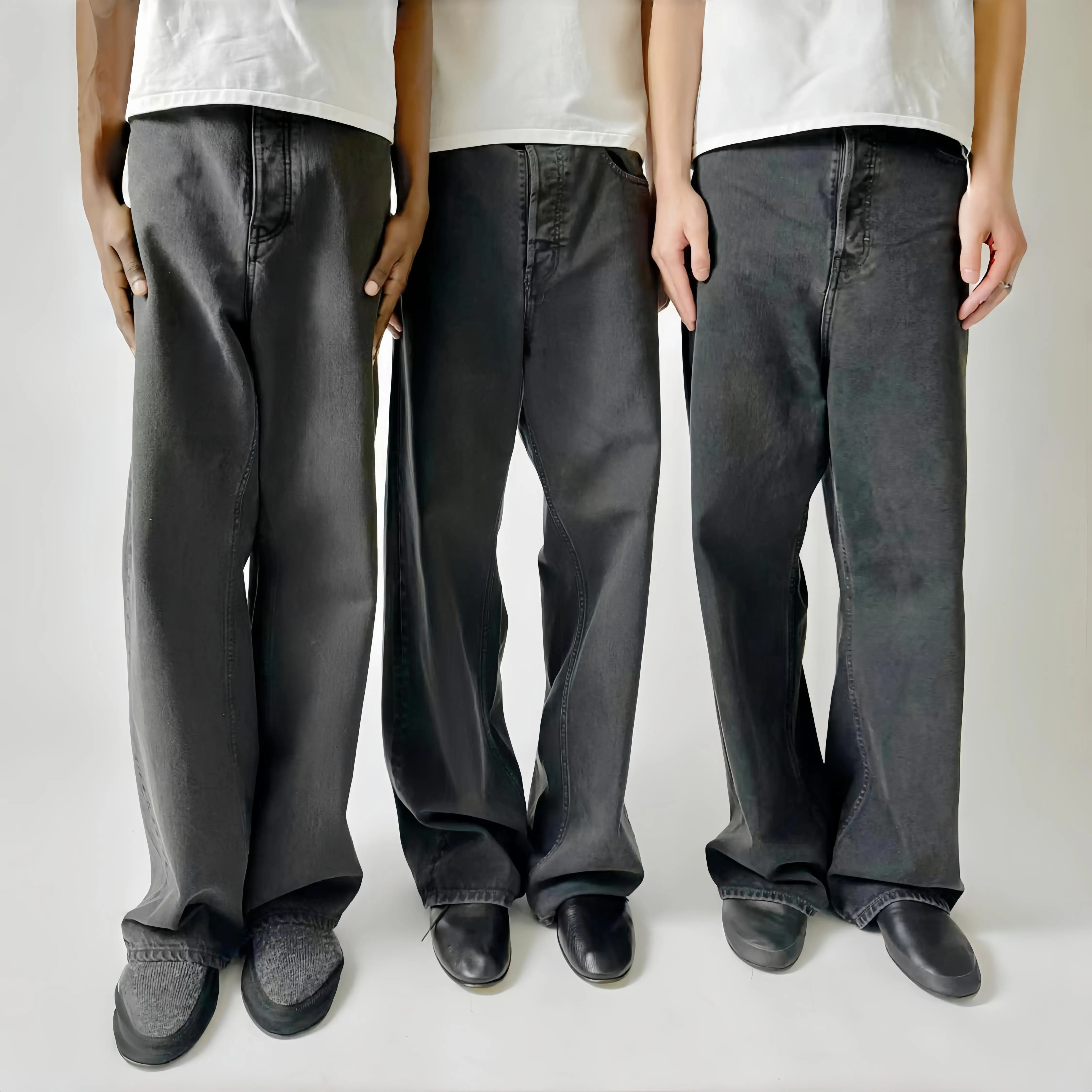 Vujade009-NANOMIST Strong Coffee Grey Jeans Loose, Aged, Washed Retro Casual Pants Trendy