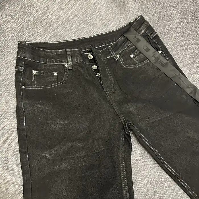 Ro Wax Pants High Street Slim Hand-Brushed Waxed Micro-Flared High-Elastic Jeans Straight Slim Pants for Men and Women